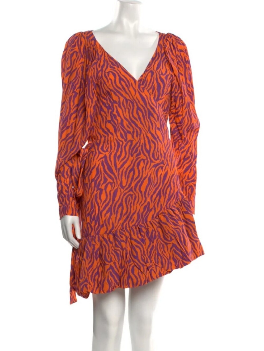 Orange & Purple Animal-Print V-Neck Wrap Mini Dress